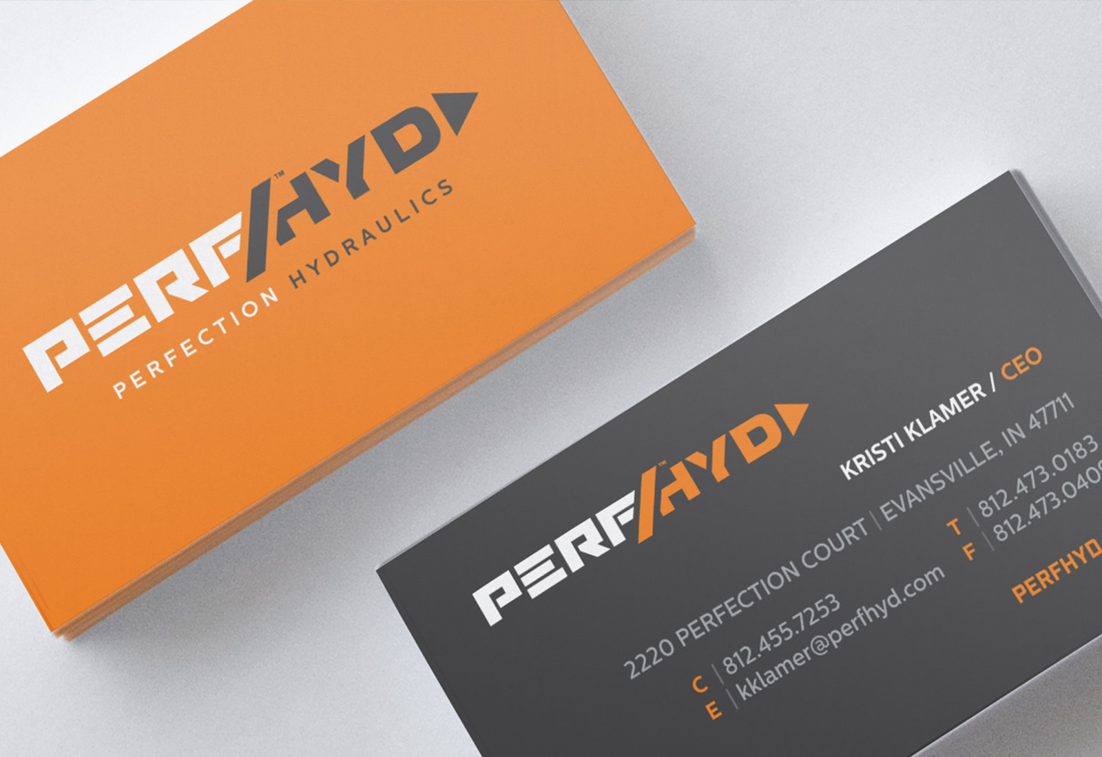 Business Card Design and Printing for Perfection Hydraulics Company in Evansville