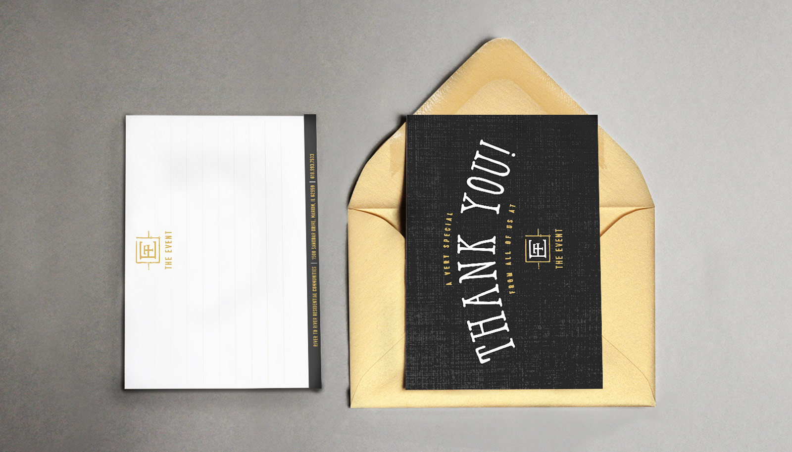 The Event Sponsor Thank You Card & Envelope Design Custom Designed Thank You Card and Envelope for Fundraiser Sponsors