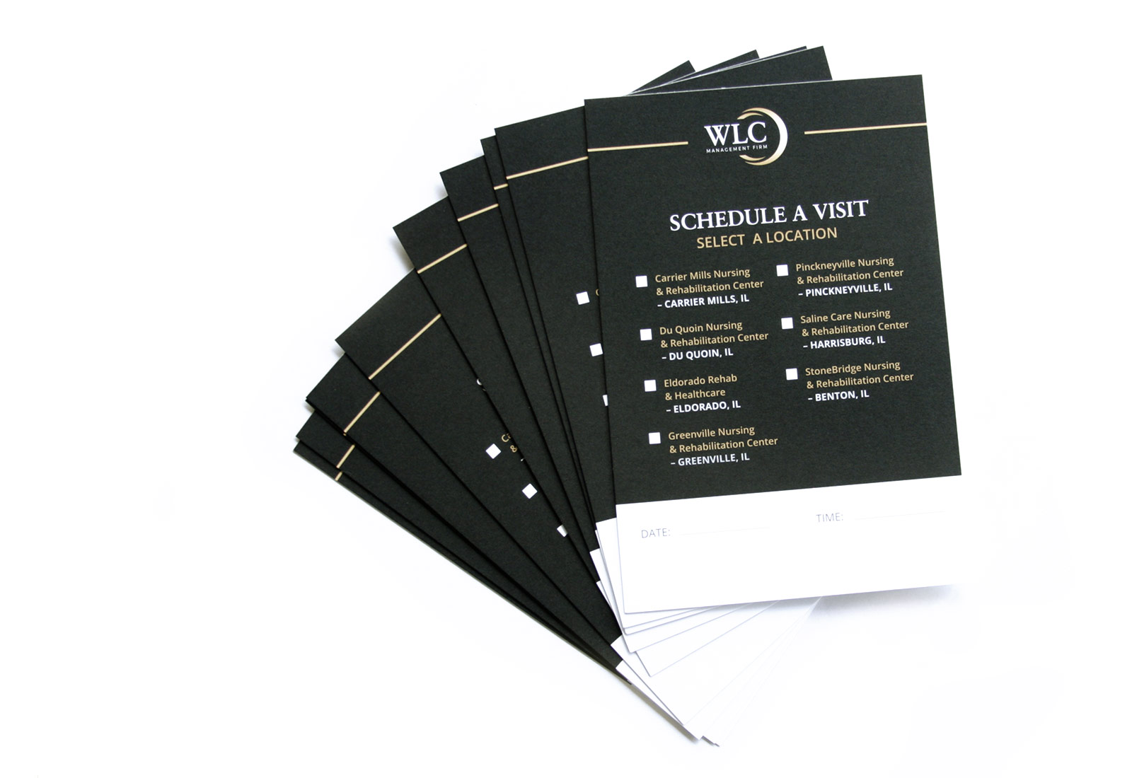 Scheduling Visit Card Design for for WLC Management Firm Assisted Senior Living in Southern Illinois Schedule a Visit Card Design
