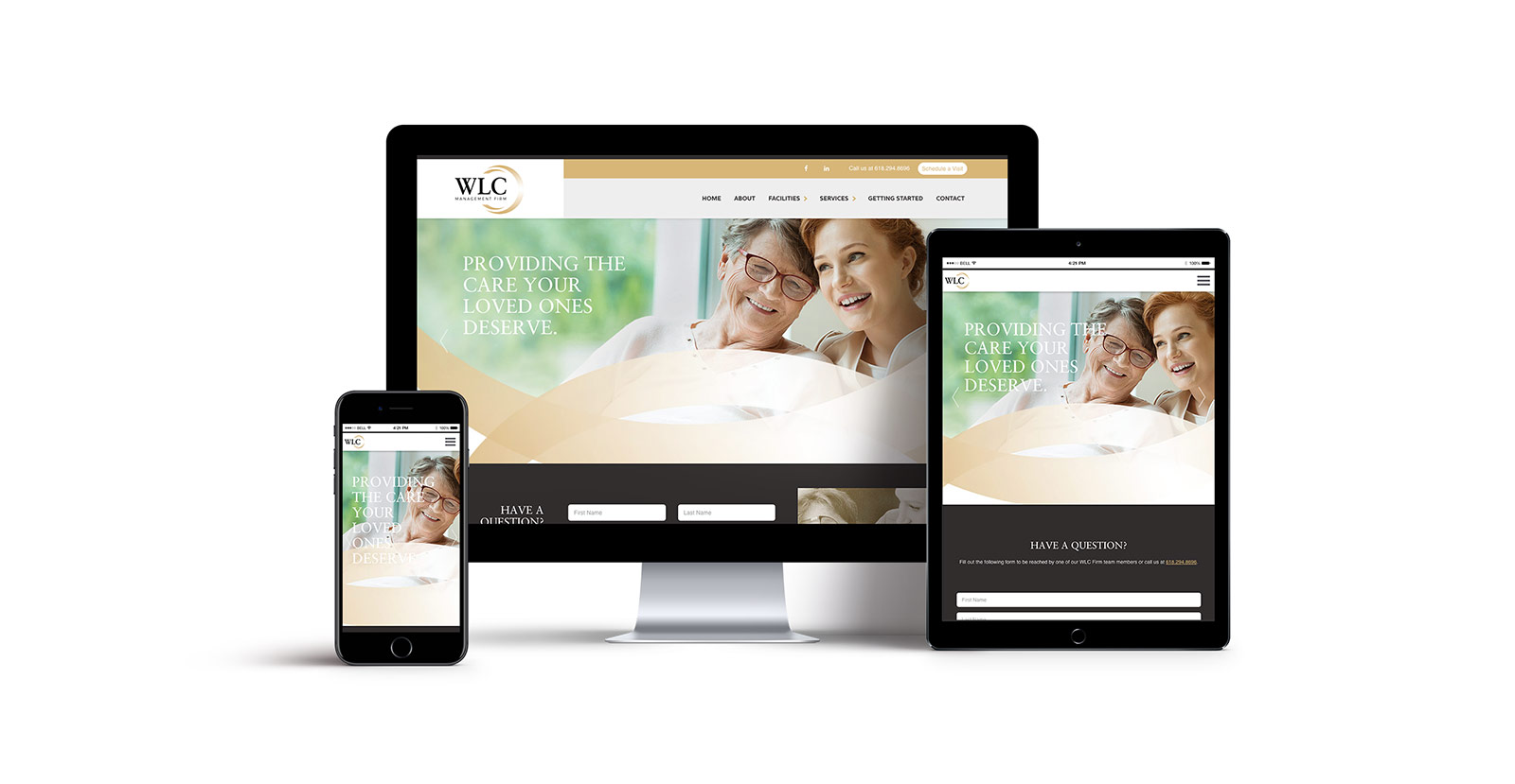 Examples of Responsive Website Design on Tablet, Mobile and Desktop for WLC Management Firm Assisted Senior Living in Southern Illinois WLC Management Firm Responsive Website Design